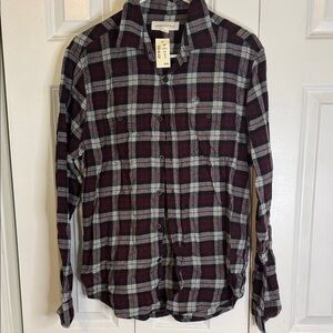 Aeropostale Men's Plaid Shirt - Burgundy and Gray